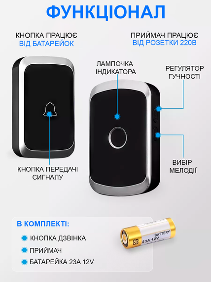 Дверной звонок беспроводной Digital Lion WDB-01, до 300 метров, черный (7390) | Зображення 4