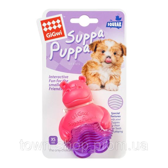 Игрушка для собак Бегемотик с пищалкой, розовый GiGwi Suppa Puppa, резина, 9 см | Зображення 1