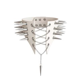 Чокер комір з шипами Art of Sex - Ariadne, натуральна шкіра, колір білий, XS-M