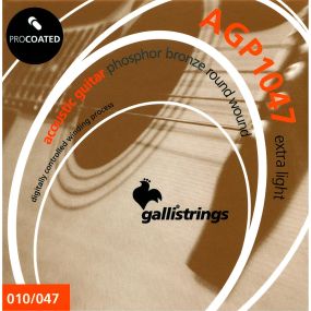 Струни для акустичної гітари Gallistrings AGP1047 (.010-.047), ProCoated, EXTRA LIGHT, Phosphor Bronze