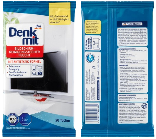 Вологі серветки для очищення моніторів Denkmit, 20 шт | Зображення 1