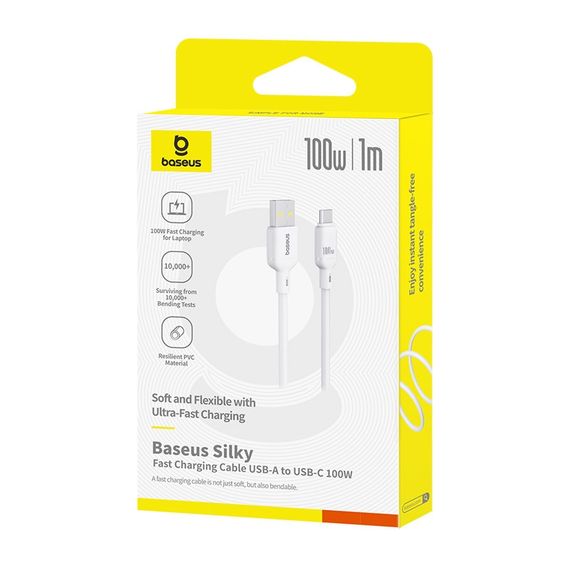 Дата кабель Baseus Silky Series OS Fast Charging USB to Type-C 100W (1m) (P10377703) Moon White | Зображення 4