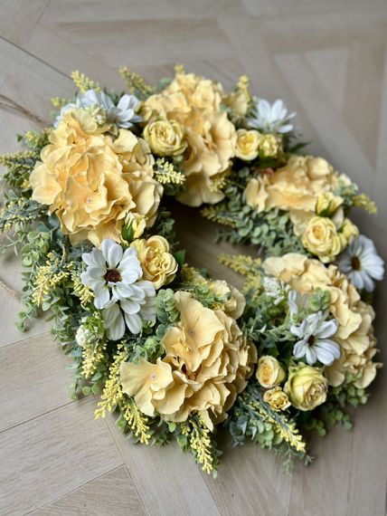 Цветочный декоративный венок на дверь Летнее утро, жёлтый, 50 см | Зображення 2