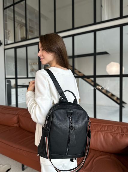 Жіночий рюкзак молодіжний шкіряний міський чорний 73354 | Зображення 7