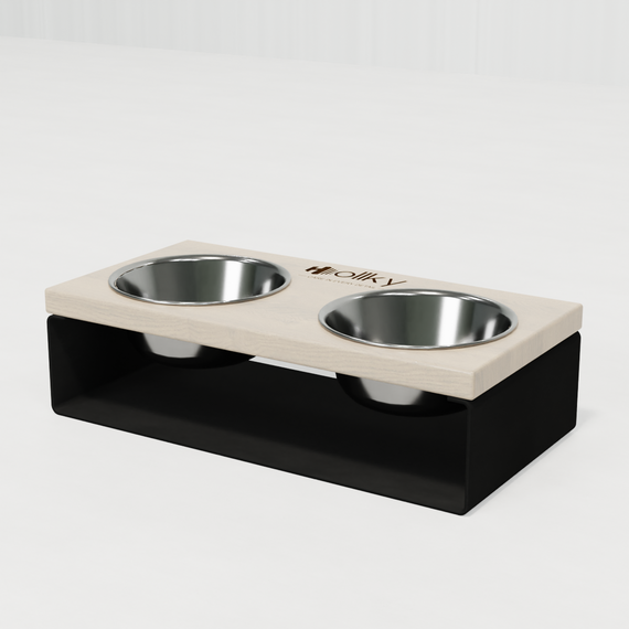 Миски на подставке из цельного металлического листа для собак и котов Hollky SteelWood S (2 × 0,45 л) SWS-36188-BLWH | Зображення 2