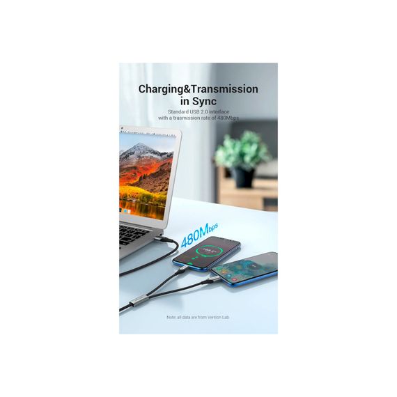 Дата кабель USB 2.0 AM to 2хUSB-C M 1.0m Y-Splitter Charging Cable 2.4А 480Mbps Aluminum Al Vention (CQOHF) | Зображення 6