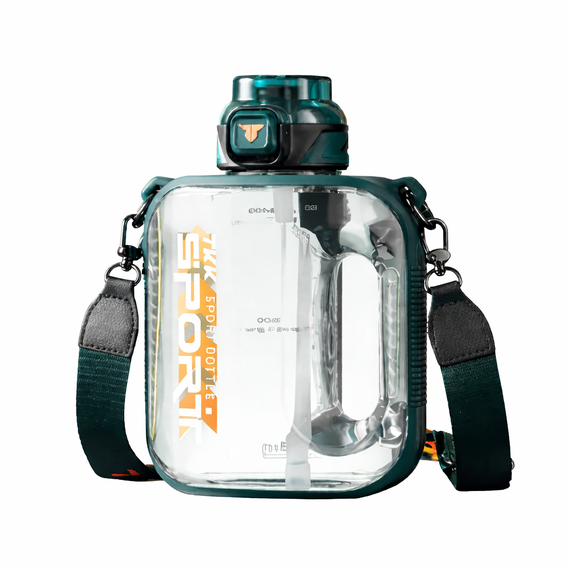 Спортивная бутылка для воды TKK Sport 1000 мл из Тритана (BPA Free), зеленая квадратная бутылка с трубочкой и ремешком | Зображення 7