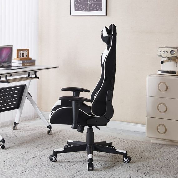 Крісло геймерське з тканини Bonro Бонро B-142 чорно-біле + 2 подушки (42401118) | Зображення 3