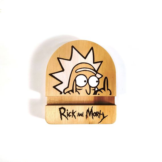 Підставка тримач під смартфон телефон планшет Rick and Morty 2 10х12х2 см Майстерня містера Томаса Дерево лак