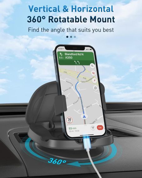 Автомобільний тримач для телефону, що обертається на 360°, для панелі приладів, сірий | Зображення 3