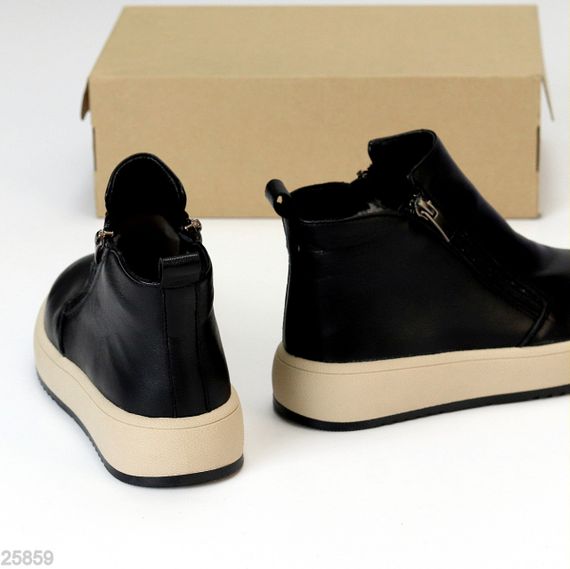 Лаконичные черные кожаные зимние ботинки на две молнии | Зображення 5