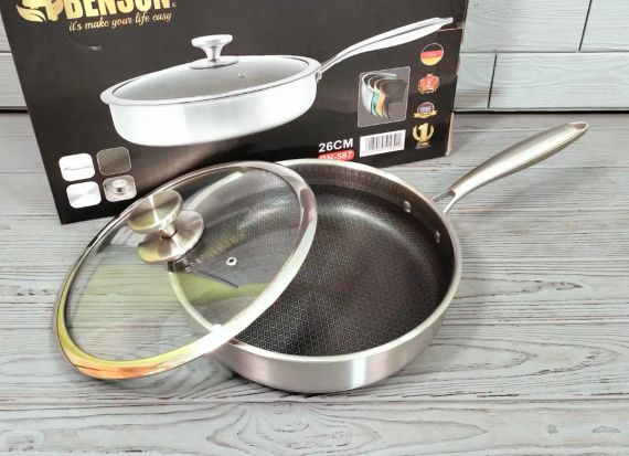 Cковорода глубокая Benson из нержавеющей стали 26 см (BN-587) Антипригарное покрытие