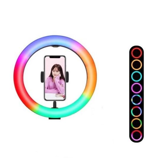 Цветная кольцевая RGB лампа 34 см со штативом и пультом | Зображення 4