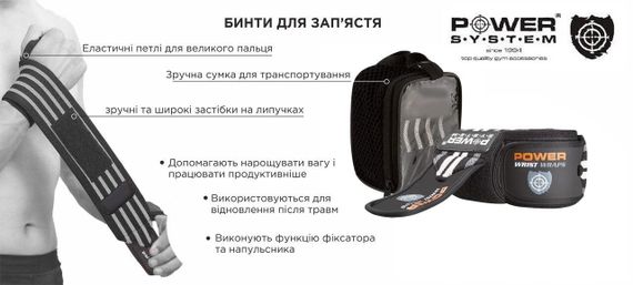 Кистьові бинти Power System PS-3500 Wrist Wraps Grey/Black | Зображення 3