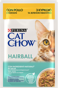 Вологий корм Purina CAT CHOW Adult для дорослих котів, для виведення шерсті, курка і зелена квасоля 85г