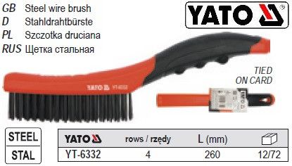 Щетка YATO Польша сталь ручка 4 ряда l=260 мм YT-6332