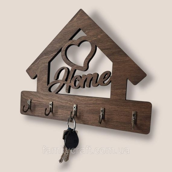 Ключниця настінна з серцем Home (Будинок) венге на 5 гачків, дерев'яна вішалка тримач для ключів у передпокій | Зображення 4