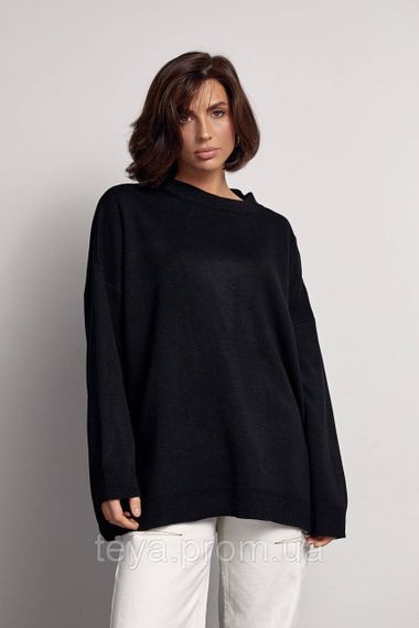 Жіночий однотонний джемпер oversize крою колір чорний розмір S FL_000903 | Зображення 7