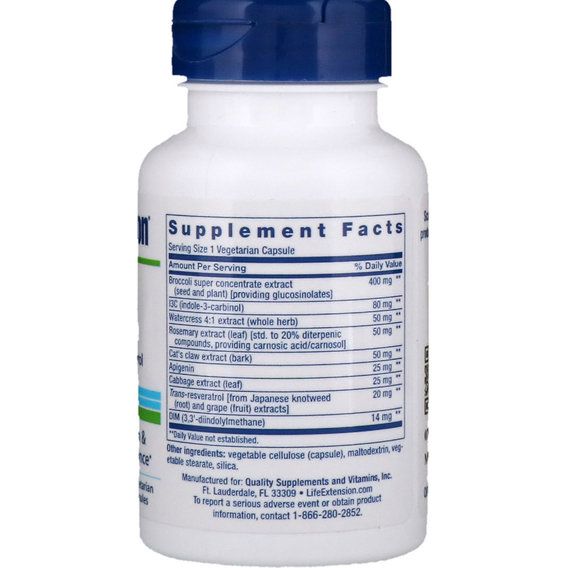 Ресвератрол Life Extension Triple Action Cruciferous Vegetable Extract with Resveratrol 60 Veg Caps | Зображення 1