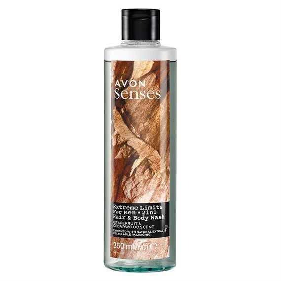 Шампунь-гель для душу 2-в-1 Avon Senses «Екстремальний заряд» з грейпфрутом та кедром, 500 мл