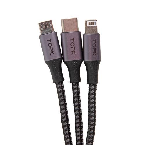 TOPK 3 в 1 USB - Micro USB/Apple/Type C/ 3A (Grey) | Зображення 1