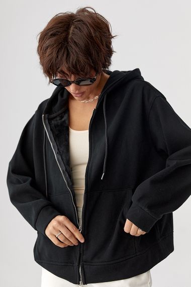 Тепле жіноче худі з начісом - чорний цвет, ONE SIZE (є розміри) | Зображення 4