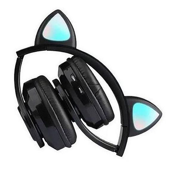 Беспроводные Bluetooth наушники P47M с кошачьими ушками и LED подсветкой Черный | Зображення 3