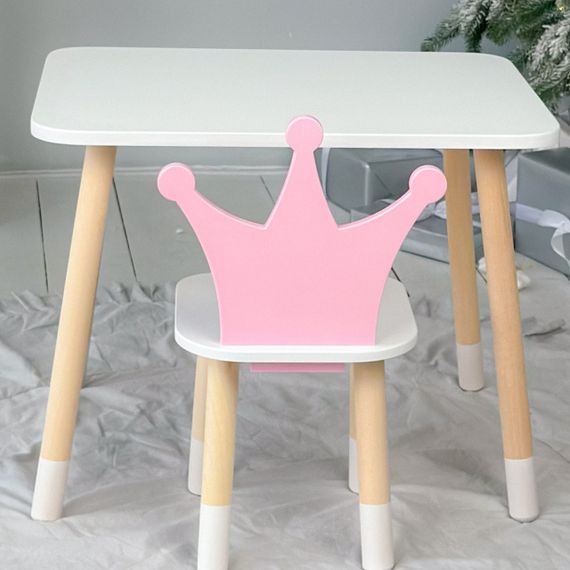 Прямокутний стіл і стільчик дитячий рожева корона. Столик для уроків, ігор, їжі | Зображення 2