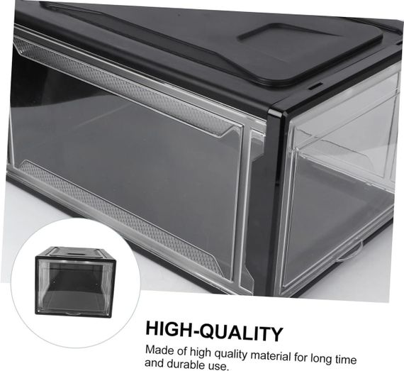 Коробка для взуття прозора пластикова складна велика, набір органайзерів 3 шт бокс чорний для зберігання кросівок | Зображення 4