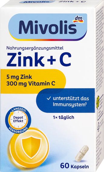 Витамины Mivolis Zink + vitamin C Миволис Цинк + витамин С, 60 капсул