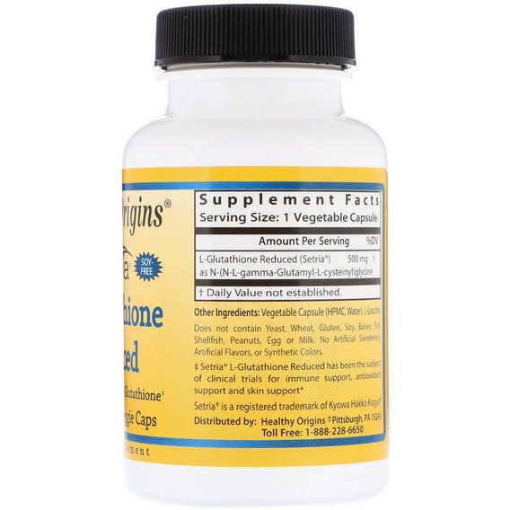 Глутатіон Healthy Origins L-Glutathione Setria 500 mg 60 Veg Caps | Зображення 1