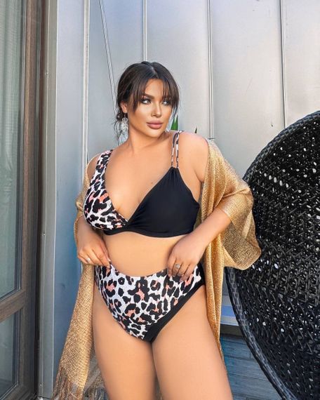 Роздільний чорний купальник PLUS SIZE з високими плавками та лео принтом | Зображення 4