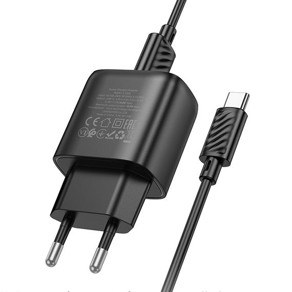 МЗП Hoco C140A Smart QC3.0 18W (1USB-A) + кабель USB to Type-C Black | Зображення 3