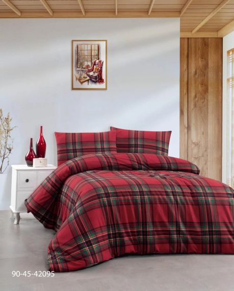 Білий з червоним Тепла постільна білизна / байкова євро розміру фланель 100%-бавовна Туреччина Cotton Collection | Зображення 1