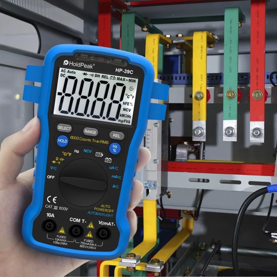 Мультиметр HoldPeak HP-39C компактный цифровой (TrueRMS 6000 отсчетов 600В 10А AC/DC 60МОМ 60mF 1000°C 10MHz N | Зображення 7
