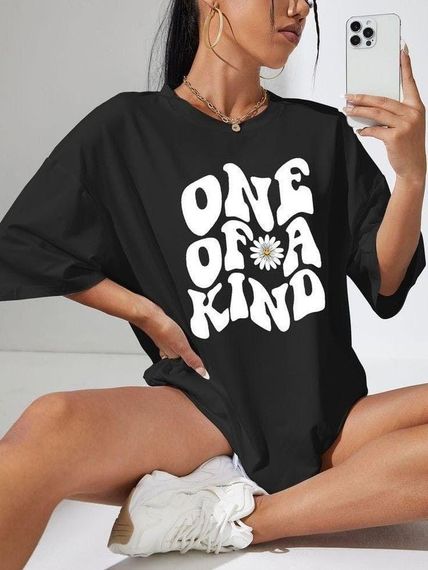 Футболка женская с принтом повседневная L Черная