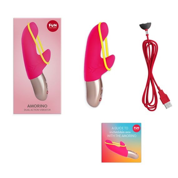 Мінівібратор-кролик зі стимулювальною стрічкою Fun Factory AMORINO pink/neon yellow, стрічка знімна | Зображення 3