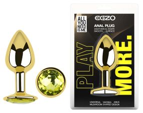 Анальная пробка с кристаллом EGZO - Gold Round Plug Lime size S Sex Aura