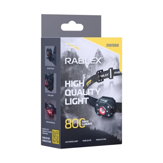 Ліхтар налобний Rablex RB988 з акумулятором та Type-C зарядкою (TG3 LED 5W, біле/червоне світло) | Зображення 2