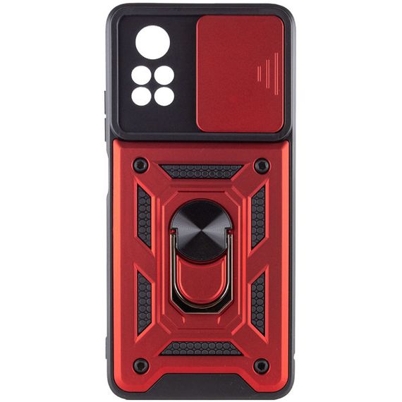 Ударостійкий чохол Camshield Serge Ring для Xiaomi Poco X4 Pro 5G TPU+PC, Шторка на камеру, Червоний | Зображення 1