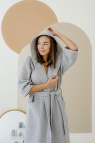 Жіночий Халат COSY з капюшоном вафельний, сірий