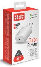 Зарядний пристрій мережевий Type-C 45W білий ColorWay CW-CHS034PD-WT
