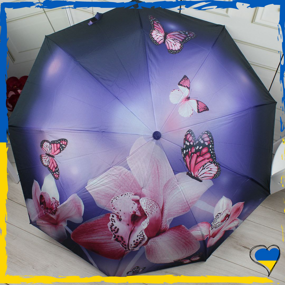 Парасолька жіноча напівавтомат з орхідеями Парасолька антивітер