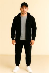 Костюм демісезонний (весна/осінь) з кепкою – худі на блискавці / zip hoodie + штани чорні + футболка сіра