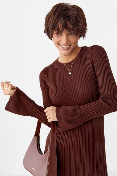 Однотонна сукня максі в рубчик - коричневий цвет, ONE SIZE (є розміри) | Зображення 2