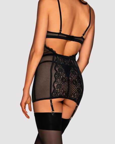 Сорочка в сіточку Obsessive Basitta зі шнурівкою, чорний, S/M Sex Aura | Зображення 2