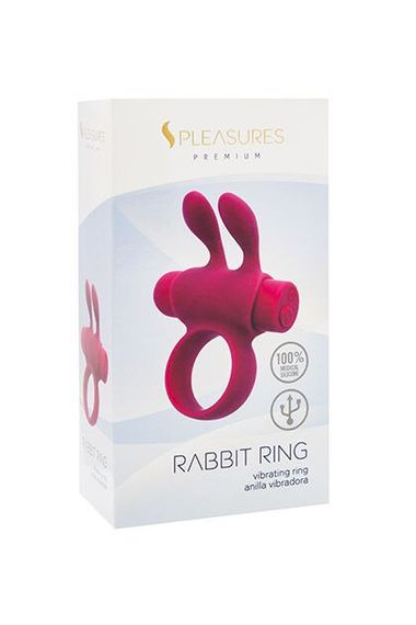 Ерекційне віброкільце S Pleasures Premium Rabbit Ring, рожеве, зі знімною віброкулею та вушками | Зображення 1