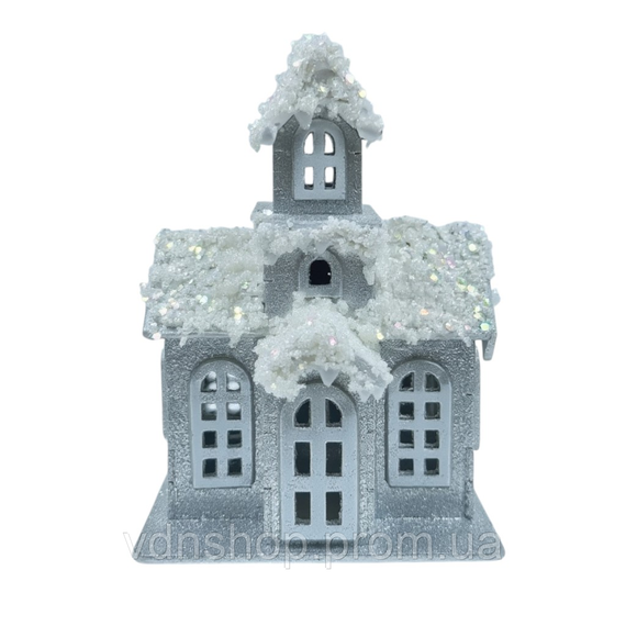Декоративный новогодний домик из дерева 6×9×11 (см)  Серебро 28124303 | Зображення 1