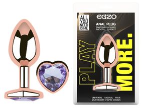 Анальна пробка EGZO Rose Gold Heart Plug M з аметистом, анатомічна, рожеве золото Sex Aura