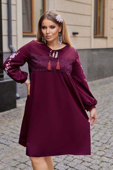 Жіноча ошатна сукня колір марсала р.52/54 377725 | Зображення 2